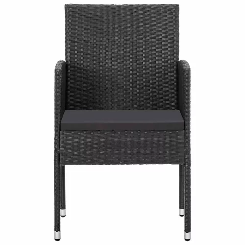  2 db fekete polyrattan kerti szék fekete párnákkal