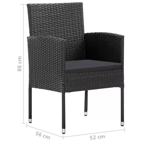  2 db fekete polyrattan kerti szék fekete párnákkal