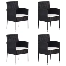  4 db fekete polyrattan kerti szék krémfehér párnákkal