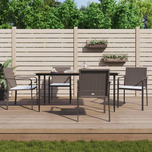  4 db barna polyrattan kerti szék párnával 56x59x84 cm