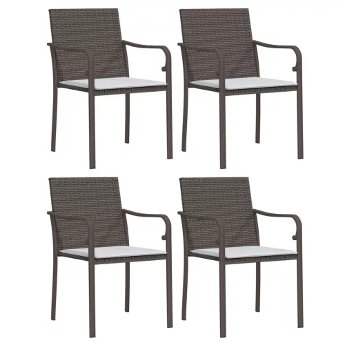  4 db barna polyrattan kerti szék párnával 56x59x84 cm