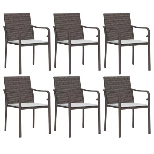  6 db barna polyrattan kerti szék párnával 56x59x84 cm