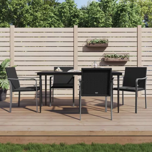  4 db fekete polyrattan kerti szék párnával 56x59x84 cm