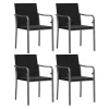  4 db fekete polyrattan kerti szék párnával 56x59x84 cm