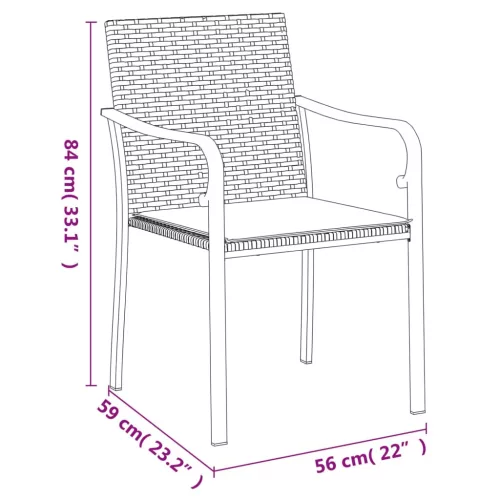  4 db fekete polyrattan kerti szék párnával 56x59x84 cm