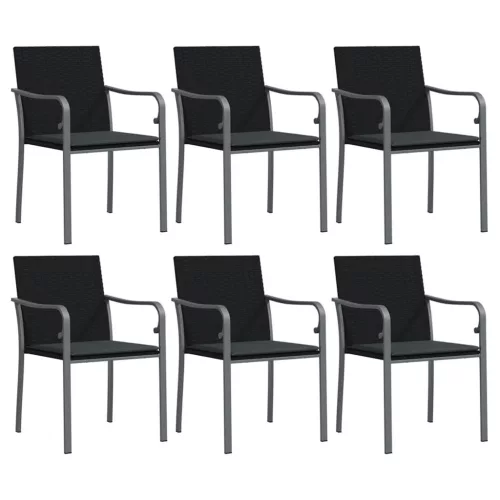 6 db fekete polyrattan kerti szék párnával 56x59x84 cm
