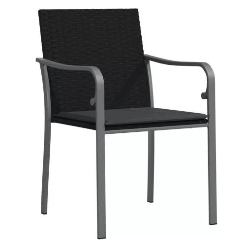  6 db fekete polyrattan kerti szék párnával 56x59x84 cm