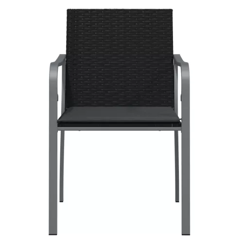  6 db fekete polyrattan kerti szék párnával 56x59x84 cm