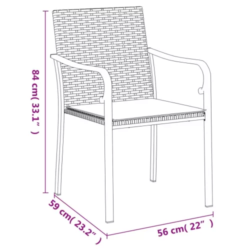  6 db fekete polyrattan kerti szék párnával 56x59x84 cm
