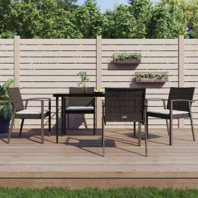  4 db barna polyrattan kerti szék párnával 56,5x57x83 cm
