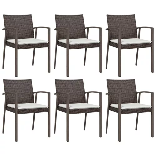  6 db barna polyrattan kerti szék párnával 56,5x57x83 cm