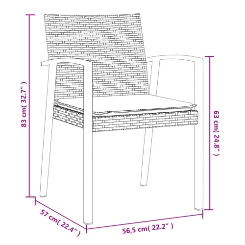  6 db barna polyrattan kerti szék párnával 56,5x57x83 cm