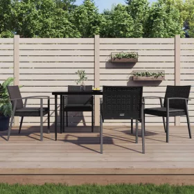  4 db fekete polyrattan kerti szék párnával 56,5x57x83 cm