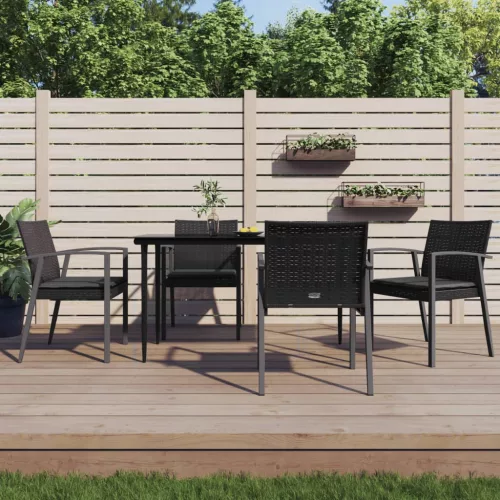 4 db fekete polyrattan kerti szék párnával 56,5x57x83 cm