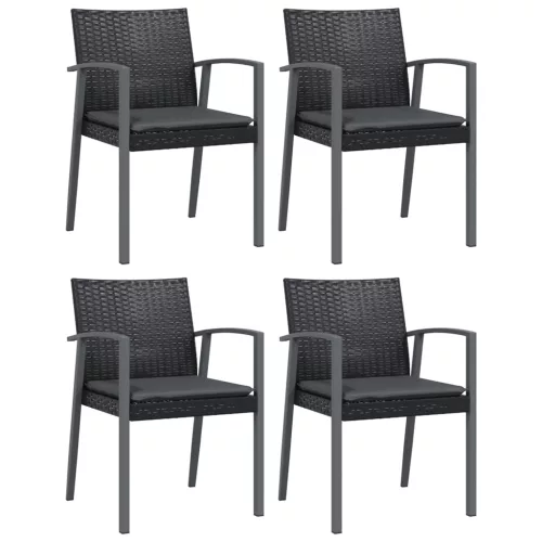  4 db fekete polyrattan kerti szék párnával 56,5x57x83 cm
