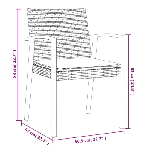  4 db fekete polyrattan kerti szék párnával 56,5x57x83 cm
