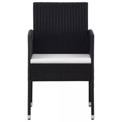  4 db fekete polyrattan kerti szék krémfehér párnákkal
