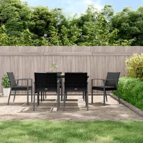  6 db fekete polyrattan kerti szék párnával 56,5x57x83 cm