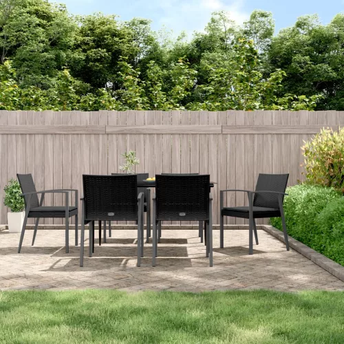  6 db fekete polyrattan kerti szék párnával 56,5x57x83 cm