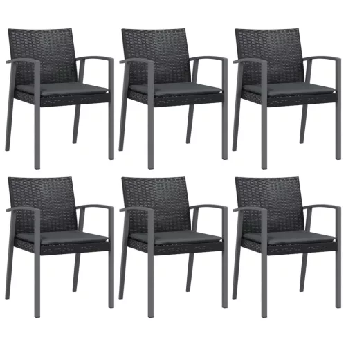  6 db fekete polyrattan kerti szék párnával 56,5x57x83 cm