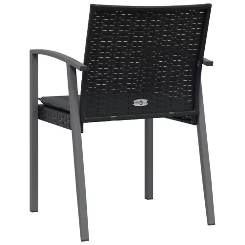 6 db fekete polyrattan kerti szék párnával 56,5x57x83 cm