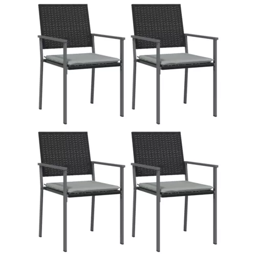  4 db fekete polyrattan kerti szék párnával 56x62,5x89 cm