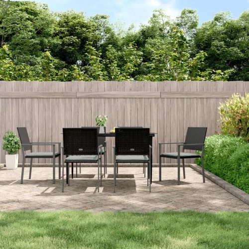  6 db fekete polyrattan kerti szék párnával 54x62,5x89 cm
