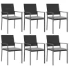  6 db fekete polyrattan kerti szék párnával 54x62,5x89 cm