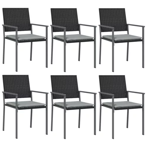  6 db fekete polyrattan kerti szék párnával 54x62,5x89 cm