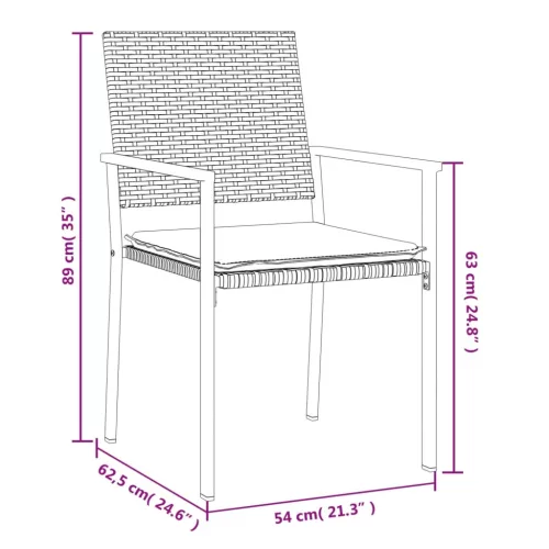  6 db fekete polyrattan kerti szék párnával 54x62,5x89 cm