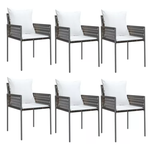  6 db barna polyrattan kerti szék párnával 54x61x83 cm