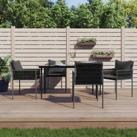  4 db fekete polyrattan kerti szék párnával 54x61x83 cm