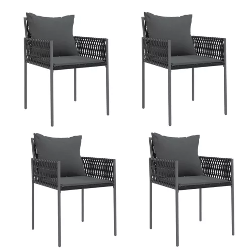  4 db fekete polyrattan kerti szék párnával 54x61x83 cm