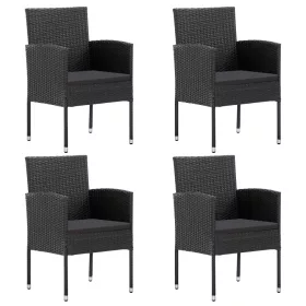  4 db fekete polyrattan kerti szék fekete párnákkal