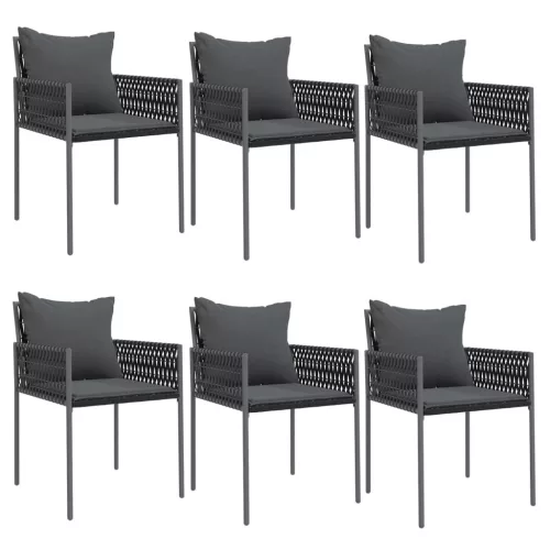  6 db fekete polyrattan kerti szék párnával 54x61x83 cm