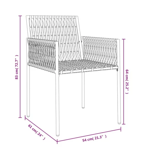  6 db fekete polyrattan kerti szék párnával 54x61x83 cm