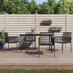    4 db fekete polyrattan kerti szék párnával 54x60,5x83,5 cm