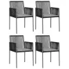  4 db fekete polyrattan kerti szék párnával 54x60,5x83,5 cm
