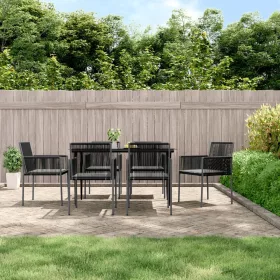    6 db fekete polyrattan kerti szék párnával 54x60,5x83,5 cm