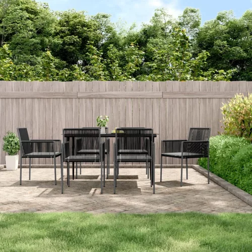  6 db fekete polyrattan kerti szék párnával 54x60,5x83,5 cm