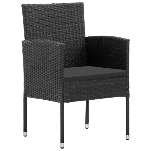  4 db fekete polyrattan kerti szék fekete párnákkal