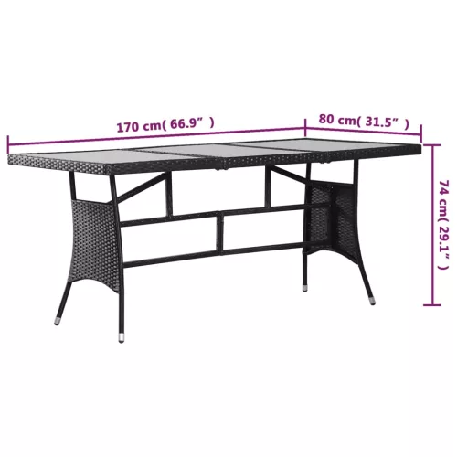  fekete polyrattan kerti asztal 170 x 80 x 74 cm