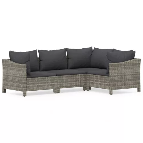  4 részes szürke polyrattan kerti ülőgarnitúra párnákkal