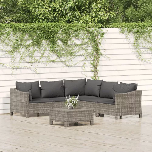  6 részes szürke polyrattan kerti ülőgarnitúra párnákkal