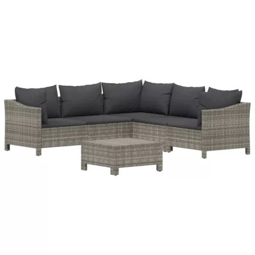  6 részes szürke polyrattan kerti ülőgarnitúra párnákkal