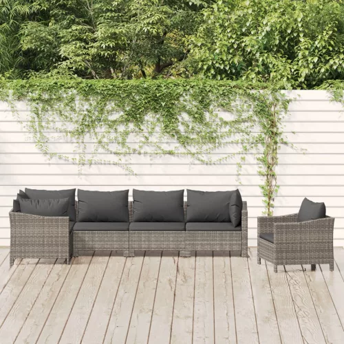  6 részes szürke polyrattan kerti ülőgarnitúra párnákkal