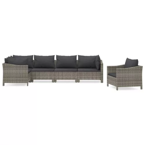  6 részes szürke polyrattan kerti ülőgarnitúra párnákkal