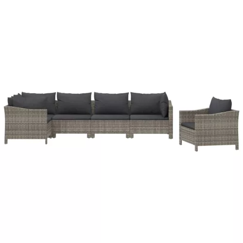  6 részes szürke polyrattan kerti ülőgarnitúra párnákkal