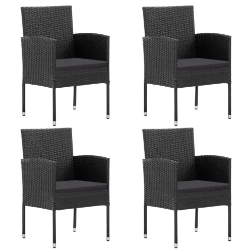  4 db fekete polyrattan kerti szék fekete párnákkal