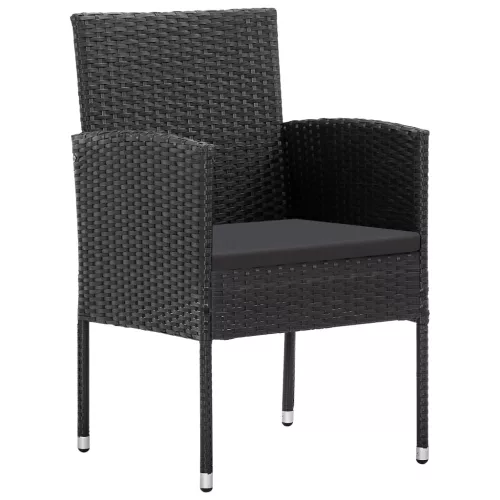 4 db fekete polyrattan kerti szék fekete párnákkal